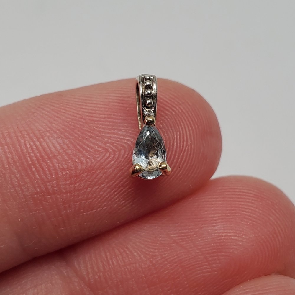 Gold Sterling Silver Blue Topaz Pear Pendant
